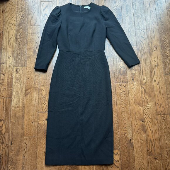 Veronica Beard Black Geoff Puff Shoulder Midi Dress Size 2 Made in USA MSRP $595 - Picture 2 of 13